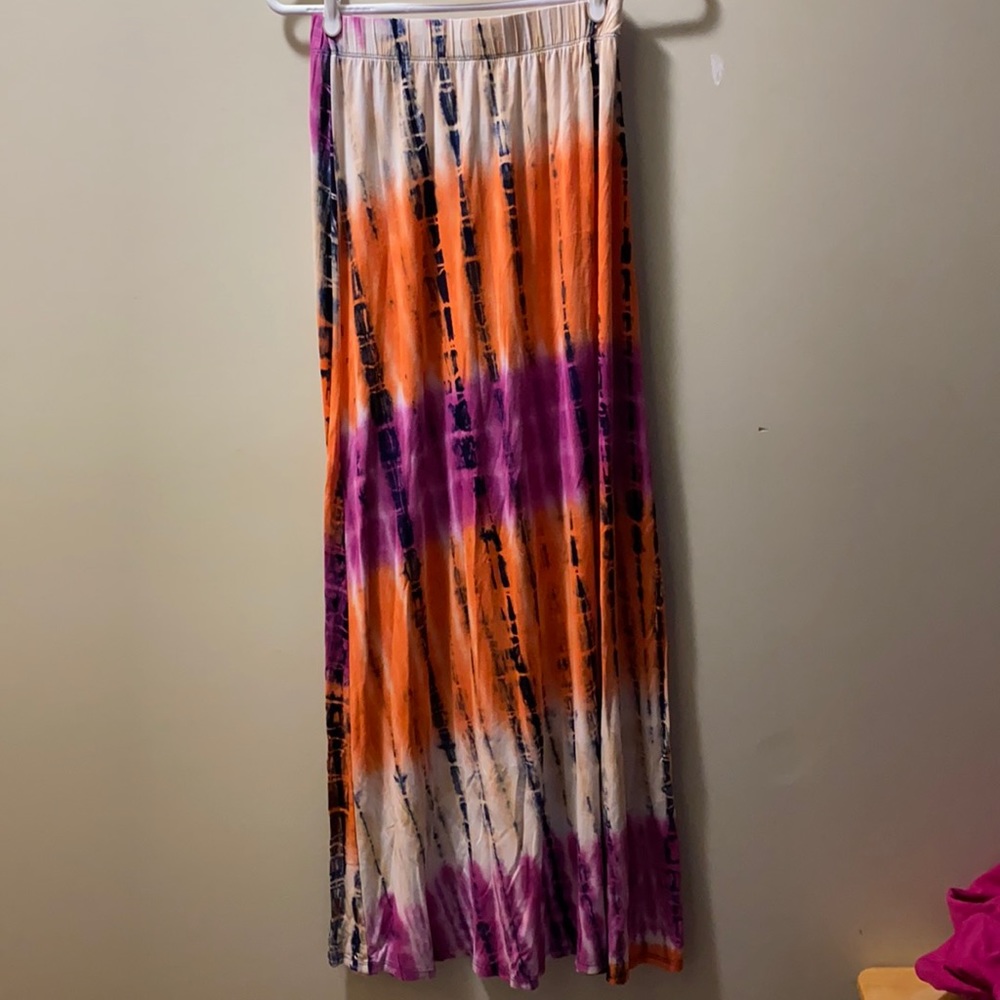 Loveappella Tie-Dye Pink Jersey Maxi Skirt Travel Beach Vacation Boho Bohemian